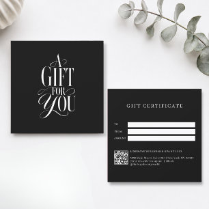 Modern Script Font Black QR Code Gift Certificate