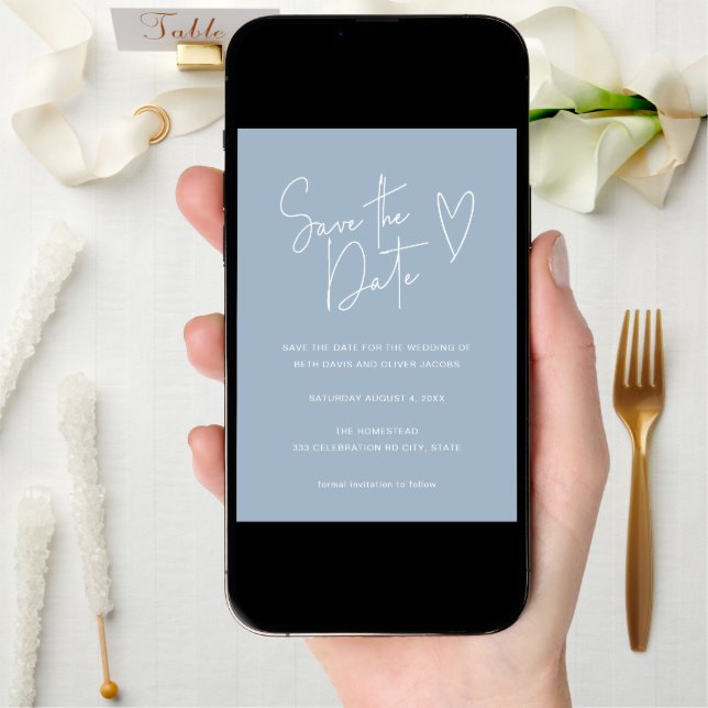 Modern Script Font Blue Photo Save the Date (Front Digital)