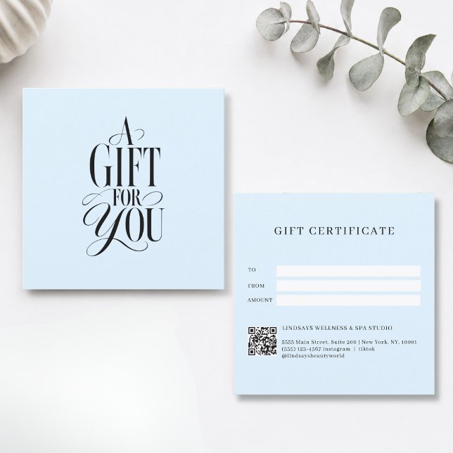 Modern Script Font Blue QR Code Gift Certificate (Modern Script Font Blue QR Code Gift Certificate)