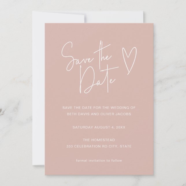Modern Script Font Blush Pink Photo Save the Date (Front)