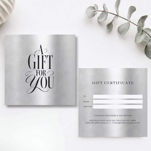 Modern Script Font Business Gift Certificate (Modern Script Font Business Silver Gift Certificate)