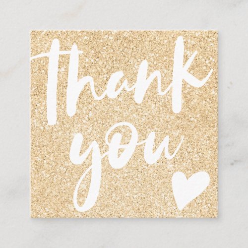Modern script font gold glitter pink thank you square business card