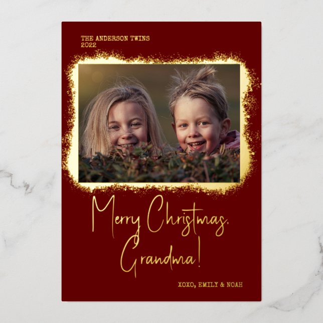 Modern Script Font Photo Christmas Foil Holiday Card (Front)