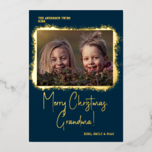 Modern Script Font Photo Christmas Foil Holiday Card