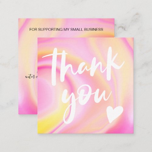 Modern script font rainbow marble bright thank you square business card