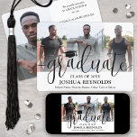 Modern Script Four Photo Black & White Graduation Announcement<br><div class="desc">Share the joy of a high school or college graduation with custom 4 photo collage black and white announcements. The pictures and all wording on this template are simple to personalize with any details of your choice, such as party invitation info, parents' names, special honors, degree title, favorite inspirational quote,...</div>