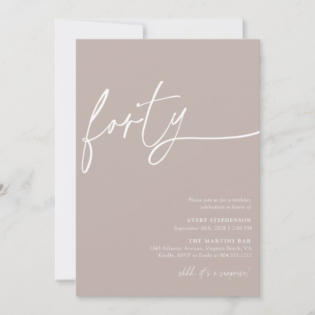 Modern Script Fourtieth Birthday Party Invitation  (Front)
