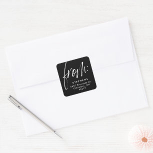Modern script from black white return address square sticker