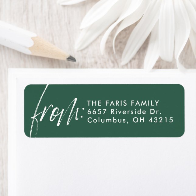 Modern script from simple green return address label (Insitu)
