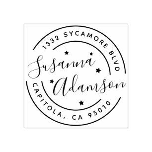 Modern Script Full Name Round Return Address Rubber Stamp