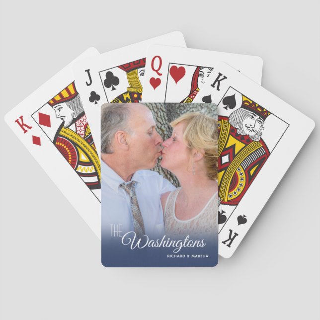 Modern Script Full Photo Family Poker Cards (Back)