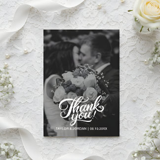 Modern Script Full Photo Wedding Custom Thank You Card