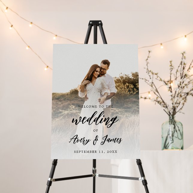 Modern Script Full Photo Wedding Welcome Sign (In Situ (Stand))