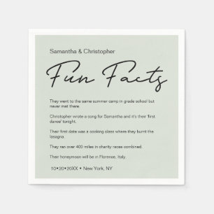 Modern Script Fun Facts Custom Wedding green Napkins