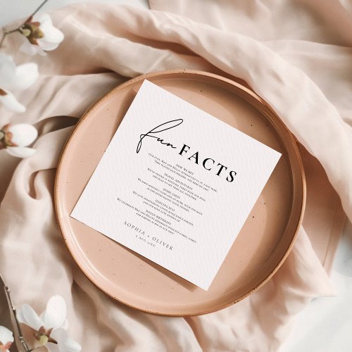 Modern Script Fun Facts Wedding Napkins