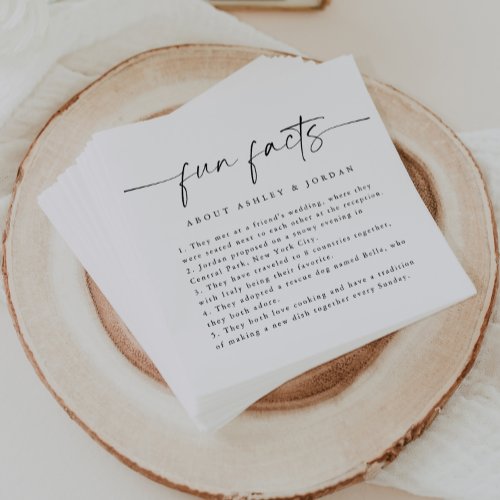 Modern Script Fun Facts Wedding Napkins