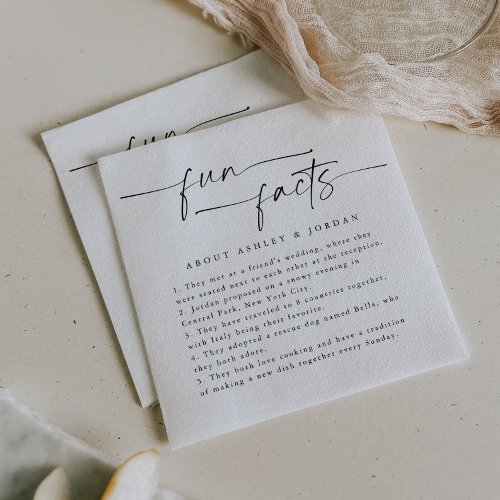 Modern Script Fun Facts Wedding Napkins