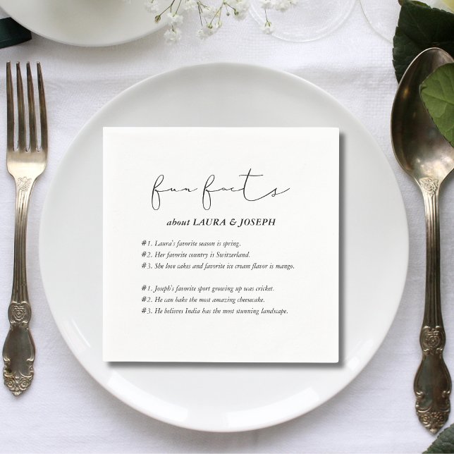 Modern Script Fun Facts Wedding Napkins (Creator Uploaded)