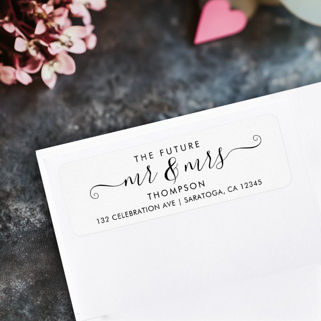 Modern Script Future MR and MRS Luxury Elegant Label (white address label on envelope reading "THE FUTURE Mr & Mrs" in a curly script)