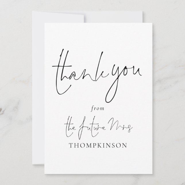 Modern Script Future Mrs Bridal Shower Thank You Card (Front)