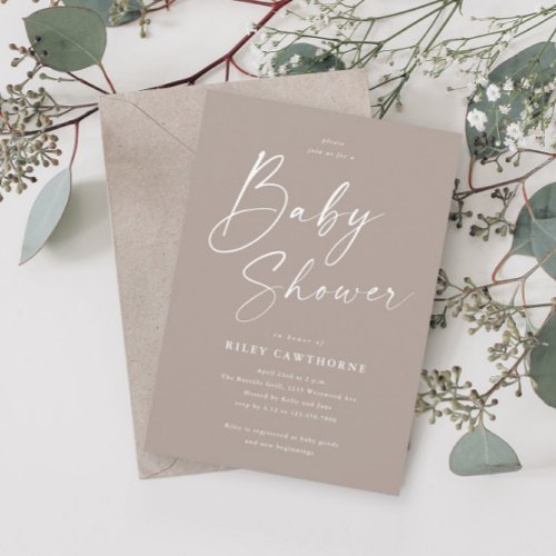 Modern Script Gender Neutral Baby Shower Invitation