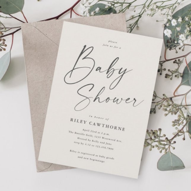 Modern Script Gender Neutral Baby Shower Invitation (Creator Uploaded)