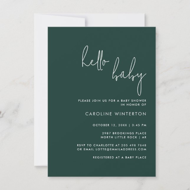 Modern Script Gender Neutral Green Baby Shower Invitation (Front)