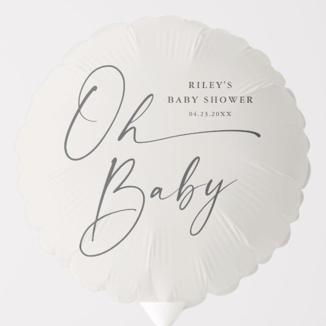 Modern Script Gender Neutral Oh Baby Shower Balloon (Front)