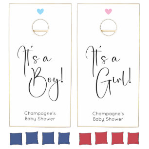 Modern Script Gender Reveal Baby Shower Cornhole Set