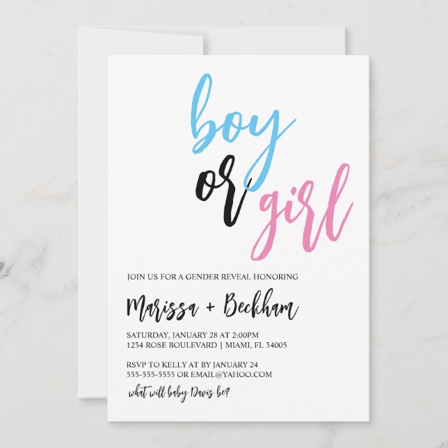 Modern Script Gender Reveal Invitation (Front)