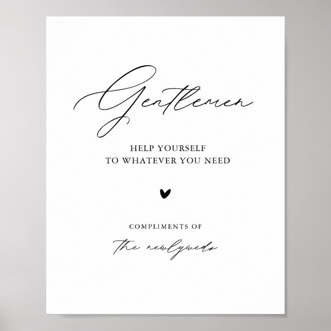 Modern Script Gentlemen Wedding Bathroom Sign (Front)