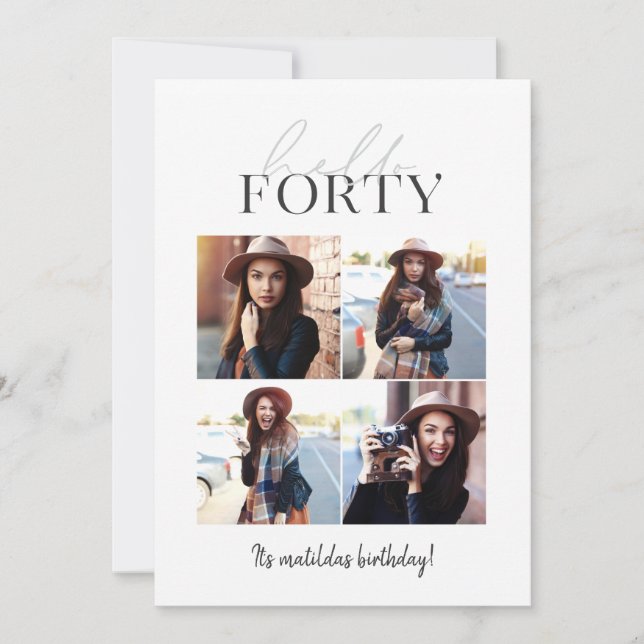 Modern script & geometric 40th birthday multiphoto (Front)