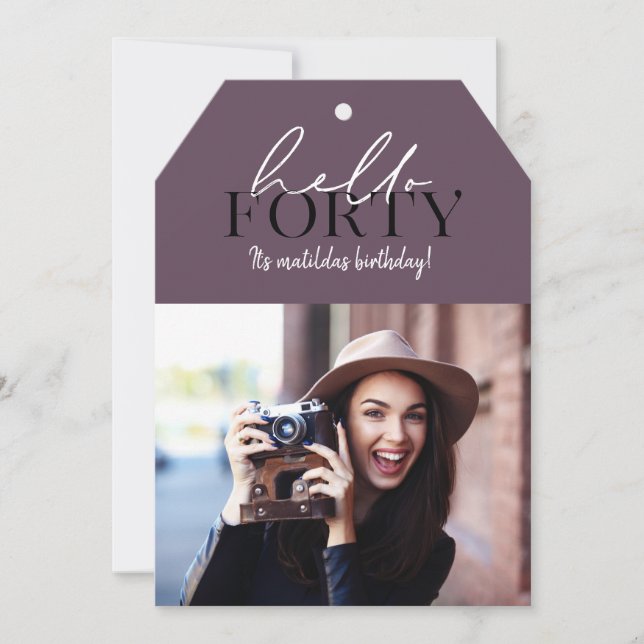 Modern script & geometric 40th birthday photo (Front)