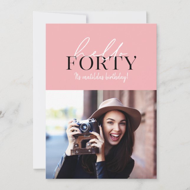 Modern script & geometric 40th birthday photo (Front)