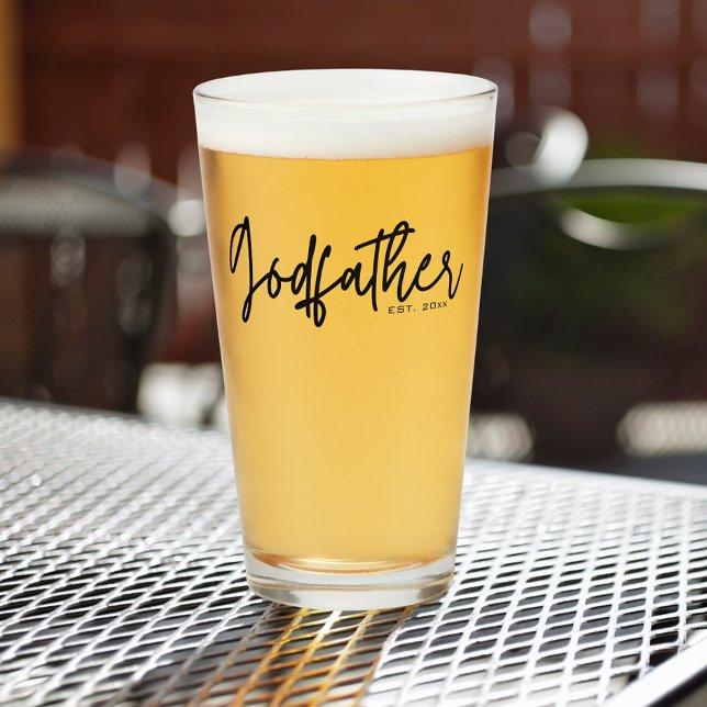 Modern Script Godfather Established Date Glass Cup (Creator Uploaded)