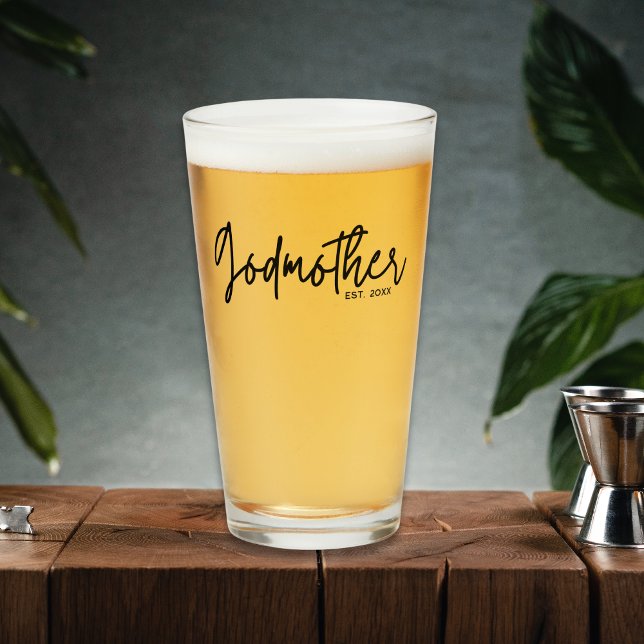 Modern Script Godmother Established Date Glass Cup (Creator Uploaded)