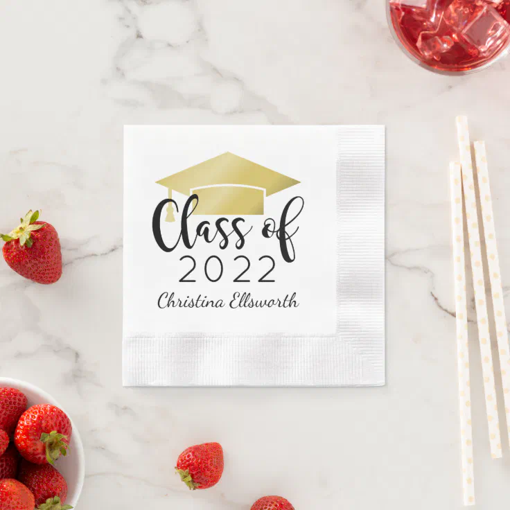 Modern Script Gold 2022 Custom Graduation Napkins Zazzle