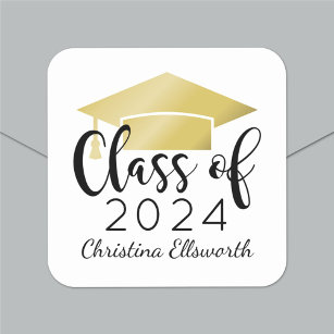 Modern Script Gold 2024 Custom Graduation Square Sticker