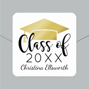 Modern Script Gold 2026 Custom Graduation Square Sticker