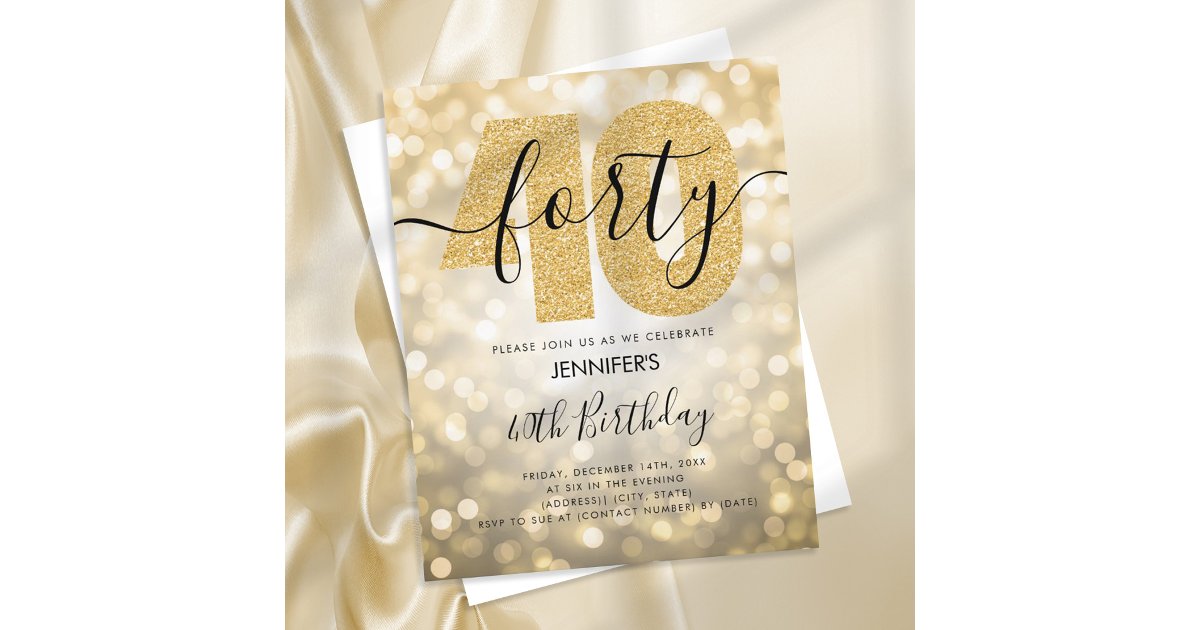 Modern Script Gold 40th Birthday Party Invite | Zazzle