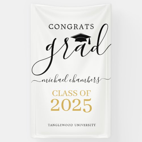 Modern Script Gold Black Graduation Party  Banner