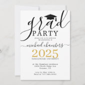 Modern Script Gold Black Graduation Party Invitati Invitation (Front)