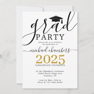 Modern Script Gold Black Graduation Party Invitation