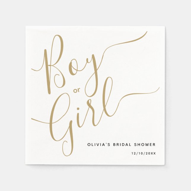 Modern Script Gold Boy Or Girl Gender Reveal Party Napkins (Front)