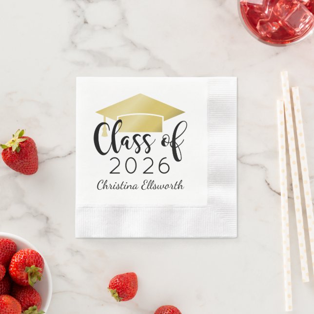 Modern Script Gold Cap 2026 Graduation Party Napkins (Insitu)