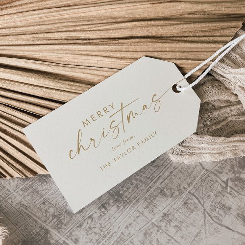 Modern Script Gold Cream Christmas Family Holiday Gift Tags