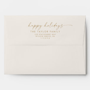 Modern Script Gold Cream Holiday Card Envelope