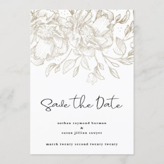 modern script gold florals Save the Date Card