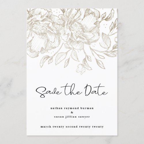 modern script gold florals Save the Date Card