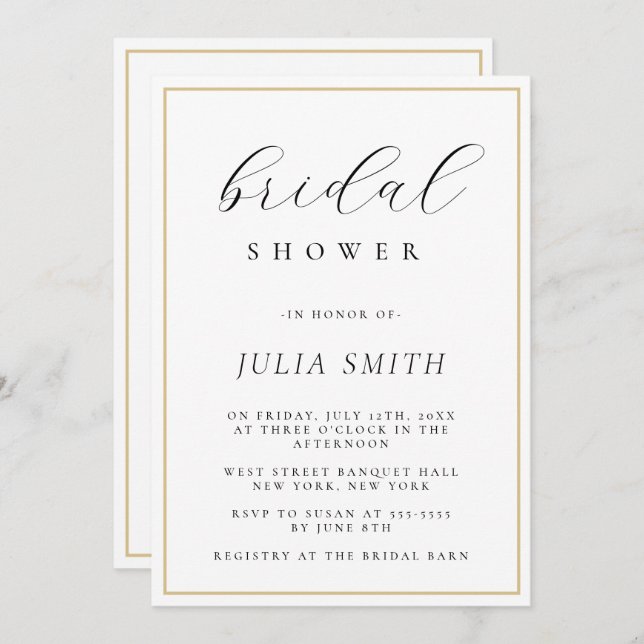 Modern Script Gold Frame Bridal Shower Invitation (Front/Back)